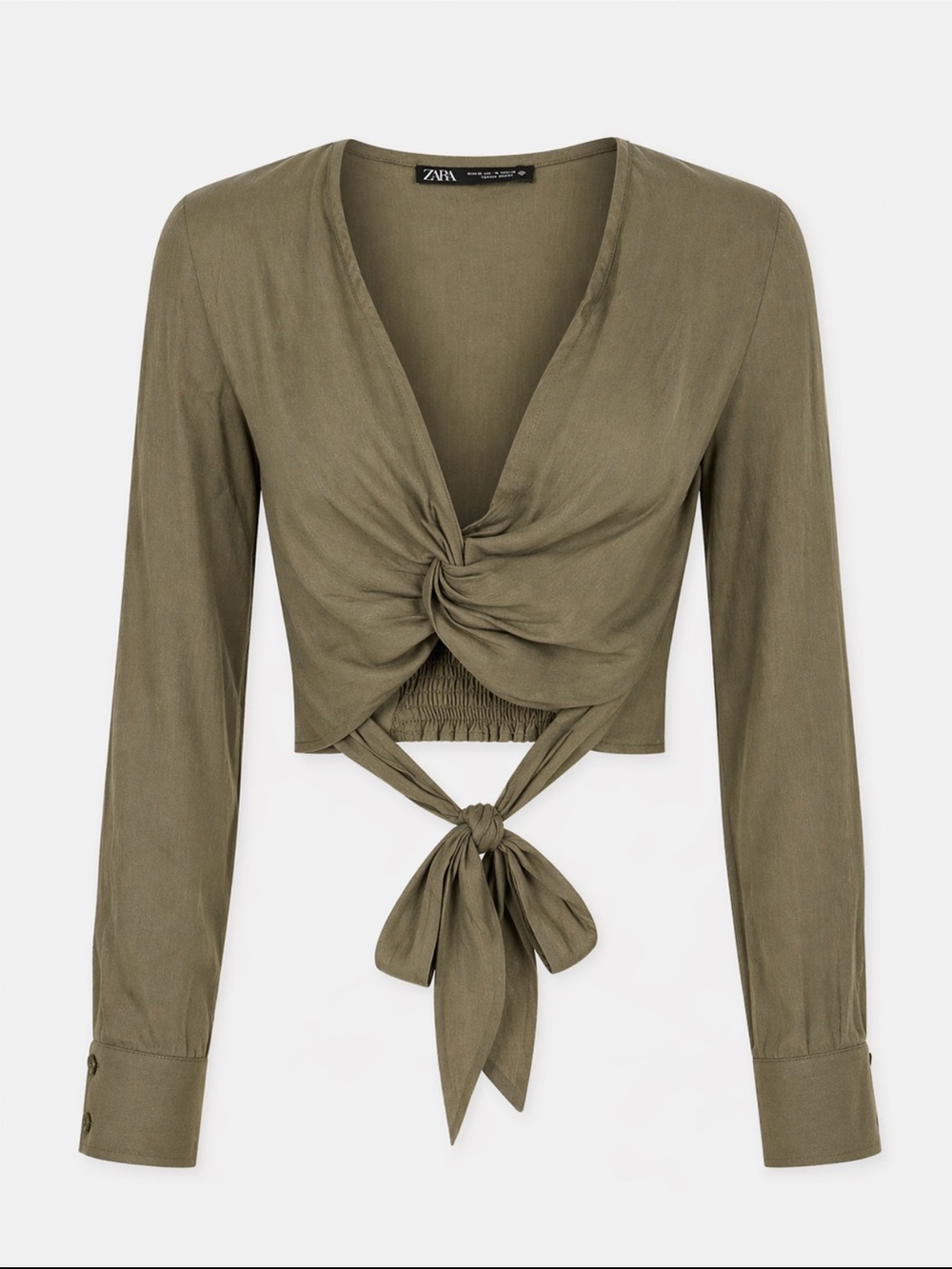 Zara Olive Green Linen Blend Twist Front Tie Crop Top Size Small NWT